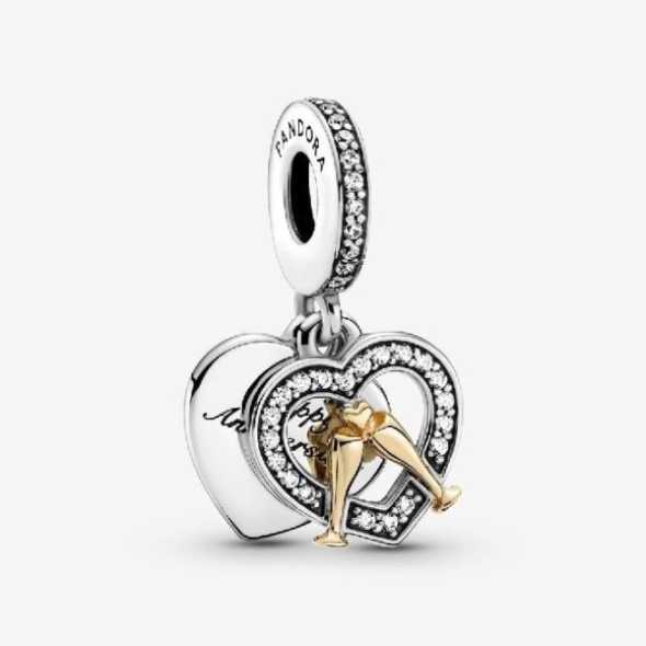 14kt Gold Two-Tone Happy Anniversary Dangle Charms Pandora CA