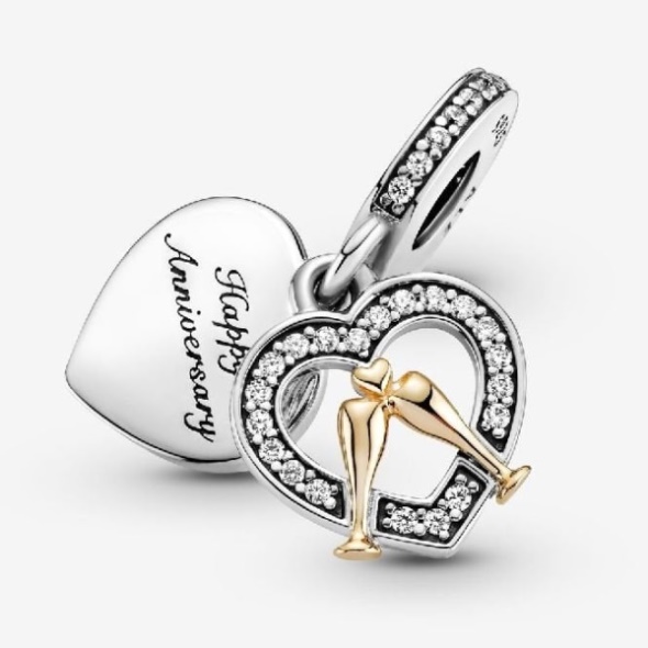 14kt Gold Two-Tone Happy Anniversary Dangle Charms Pandora CA