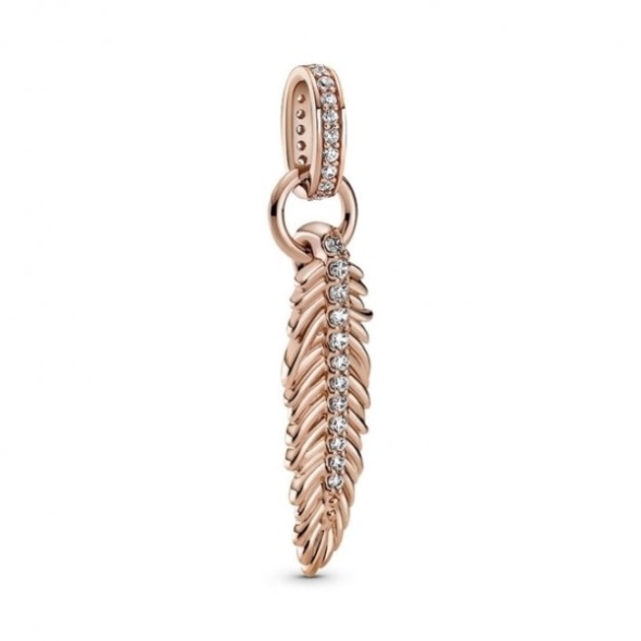 14kt Rose Gold Sparkling Feather Dangle Charms Pandora CA