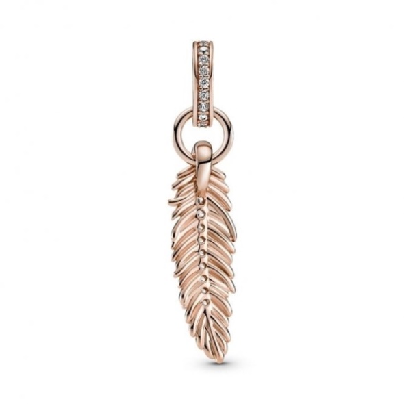 14kt Rose Gold Sparkling Feather Dangle Charms Pandora CA