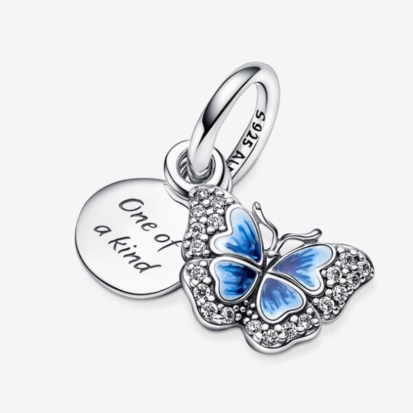 Blue Butterfly Quote Double Dangle Charm Pandora CA