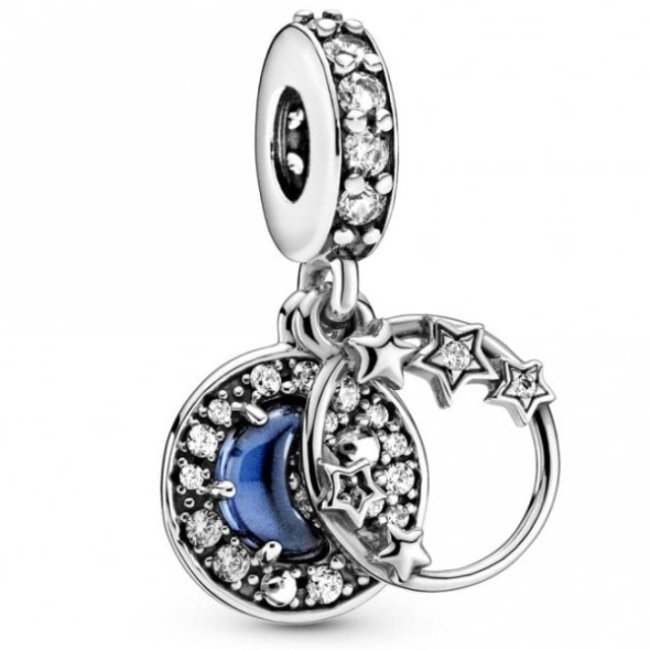 Blue Night Sky Crescent Moon  Stars Dangle Charms Pandora CA