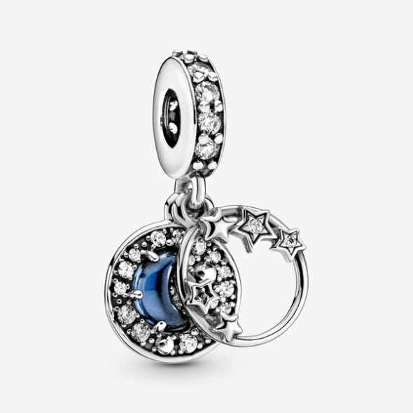 Blue Night Sky Crescent Moon Stars Dangle Charm Pandora CA