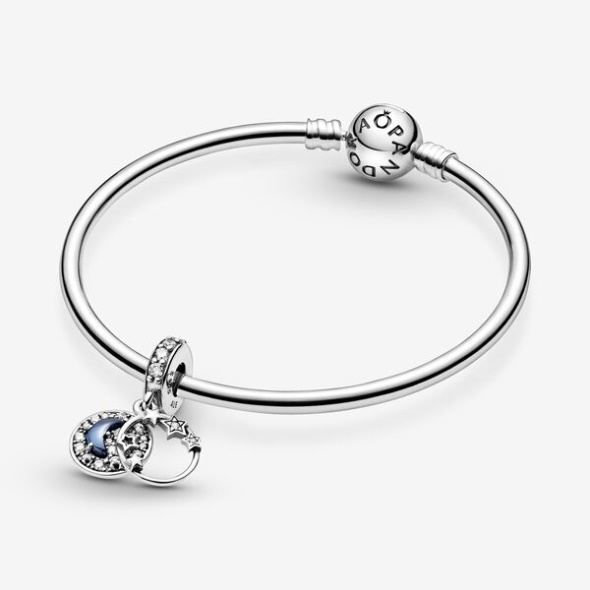 Blue Night Sky Crescent Moon Stars Dangle Charm Pandora CA