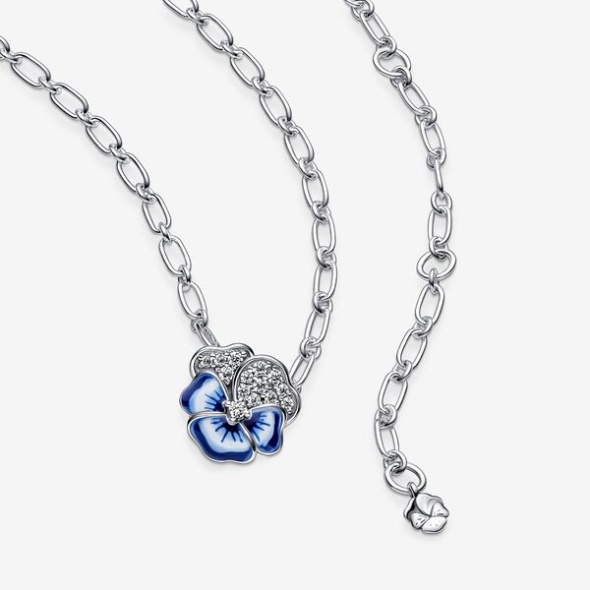 Blue Pansy Flower Pendant Necklace Pandora CA