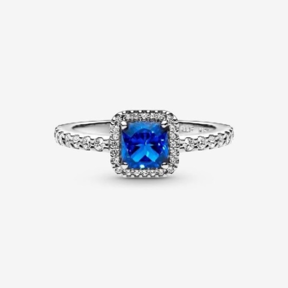 Blue Square Sparkle Halo Ring Brand Pandora CA