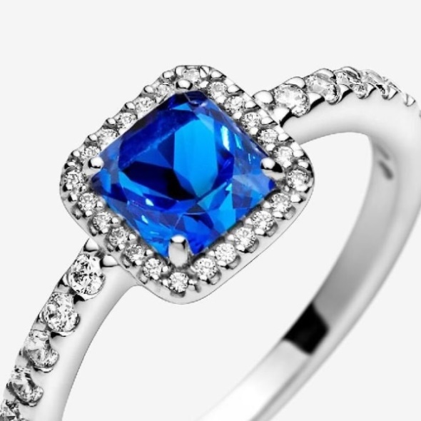Blue Square Sparkle Halo Ring Brand Pandora CA