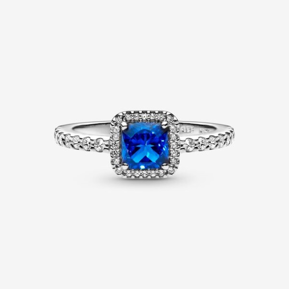 Blue Square Sparkle Halo Ring Pandora CA