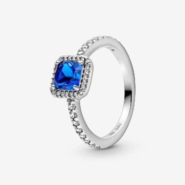 Blue Square Sparkle Halo Ring Pandora CA