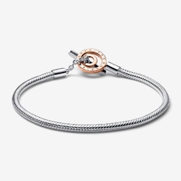 Brand Pandora CA Signature Two-Tone Logo T-Bar Snake Chain Bracelet