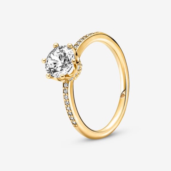 Clear Sparkling Crown Solitaire Ring Pandora CA Gold Plated