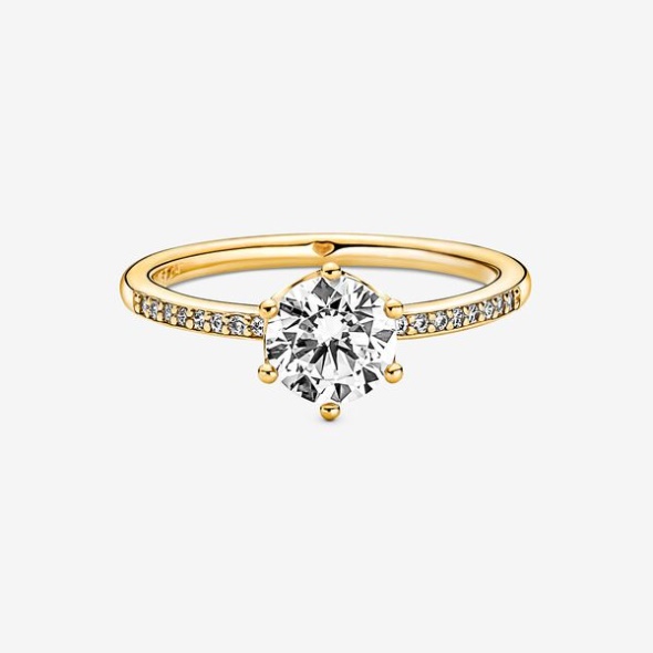 Clear Sparkling Crown Solitaire Ring Pandora CA Gold Plated