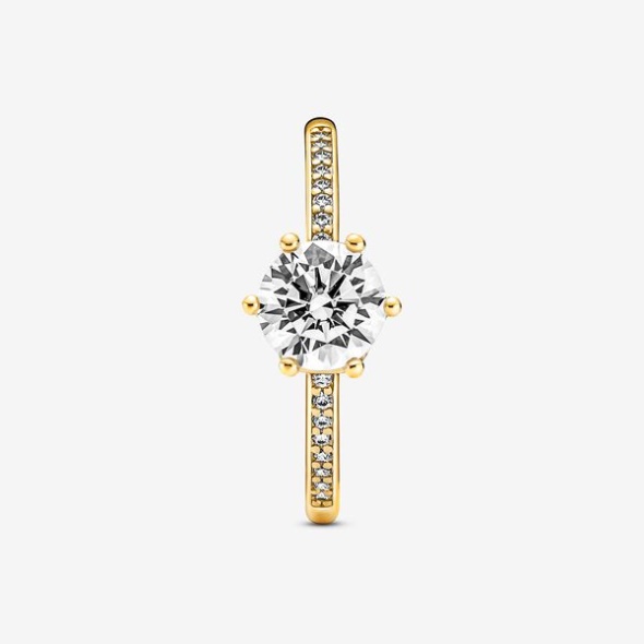 Clear Sparkling Crown Solitaire Ring Pandora CA Gold Plated