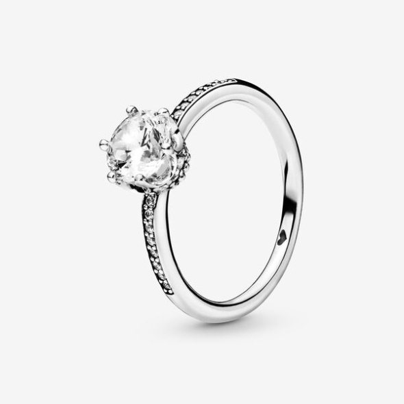 Clear Sparkling Crown Solitaire Ring Pandora CA Sterling Silver