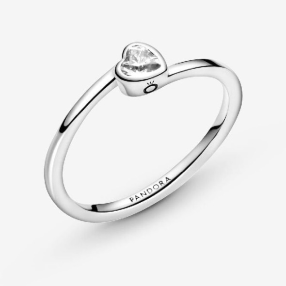 Clear Tilted Pandora CA Heart Fashion Solitaire Ring