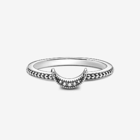 Crescent Moon Beaded Pandora CA Ring