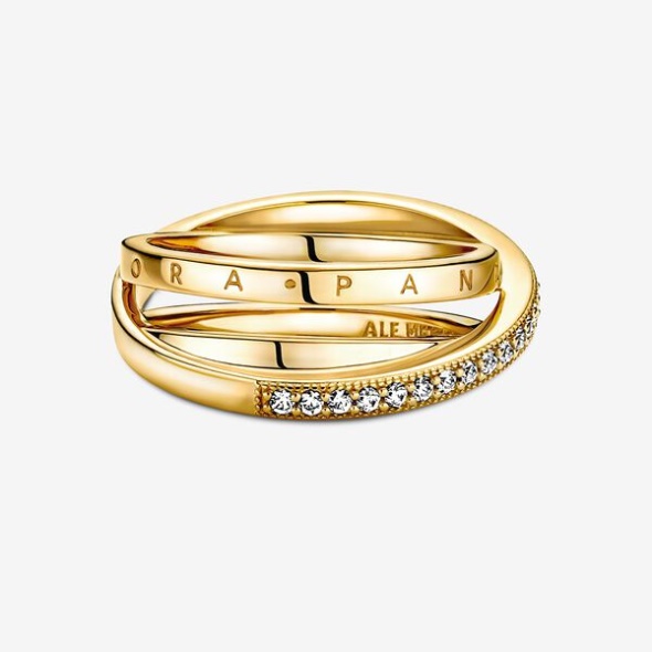 Crossover Pave Triple Band Ring Pandora CA Gold Plated