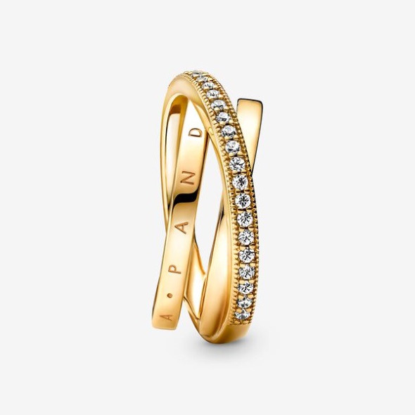 Crossover Pave Triple Band Ring Pandora CA Gold Plated