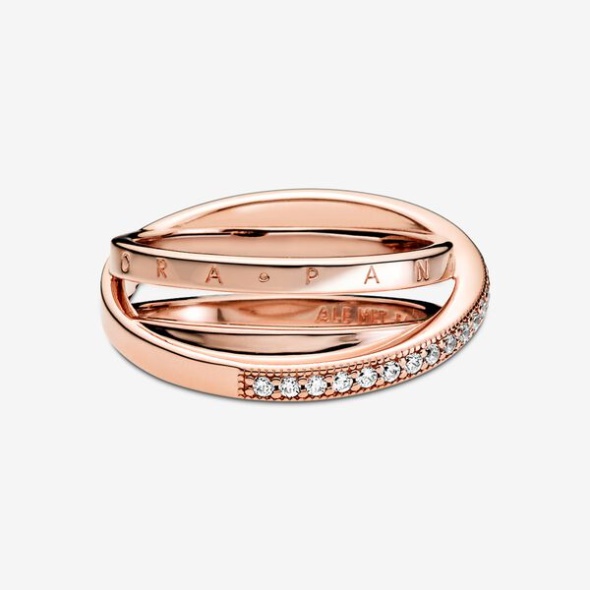 Crossover Pave Triple Band Ring Pandora CA Rose Gold Plated
