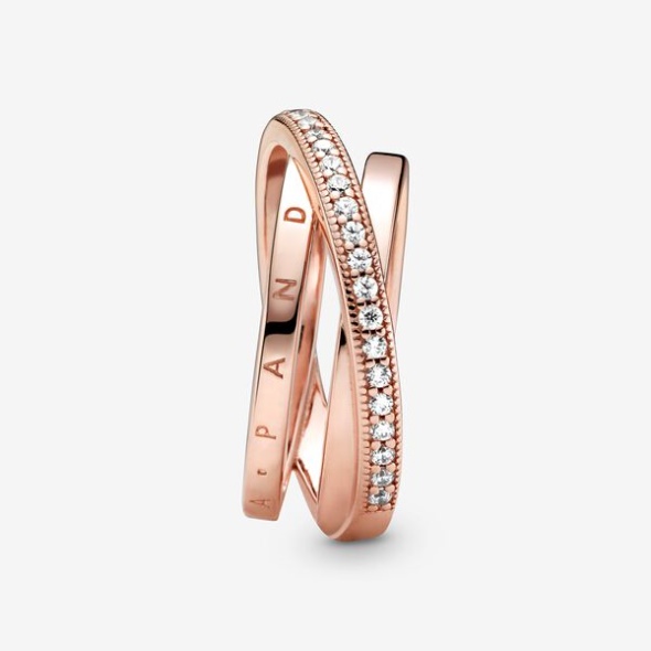 Crossover Pave Triple Band Ring Pandora CA Rose Gold Plated