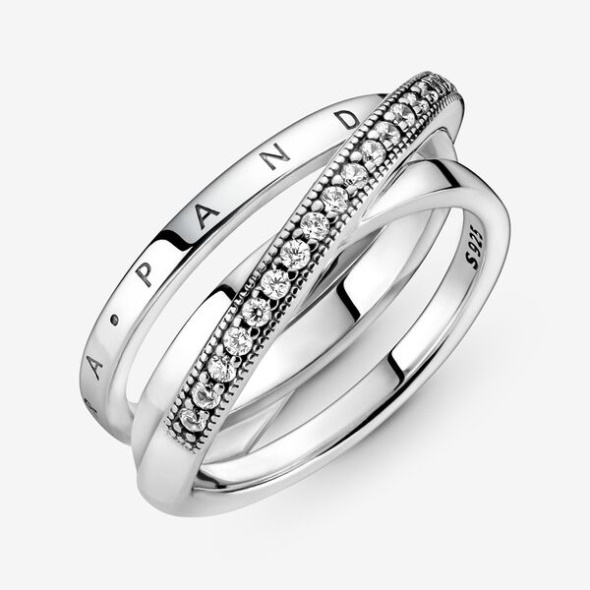 Crossover Pave Triple Band Ring Pandora CA Sterling Silver