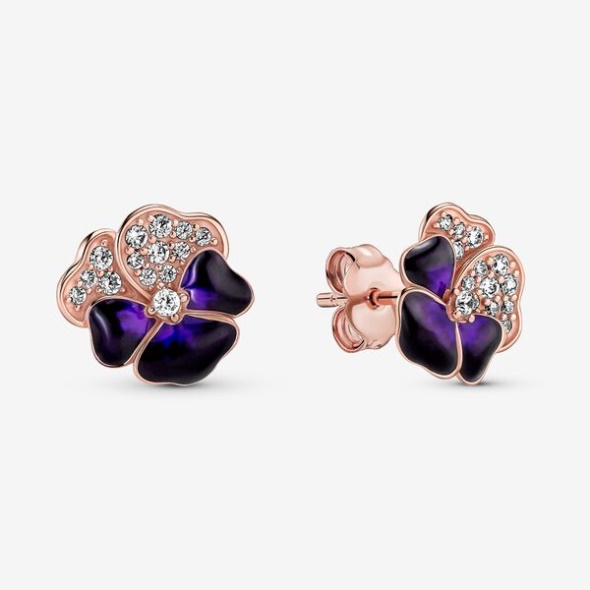 Deep Purple Pansy Flower Stud Earrings Pandora CA