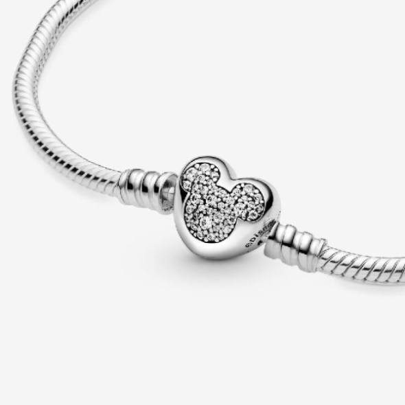 Disney Mickey Mouse Heart Pandora CA Clasp Snake Chain Bracelet