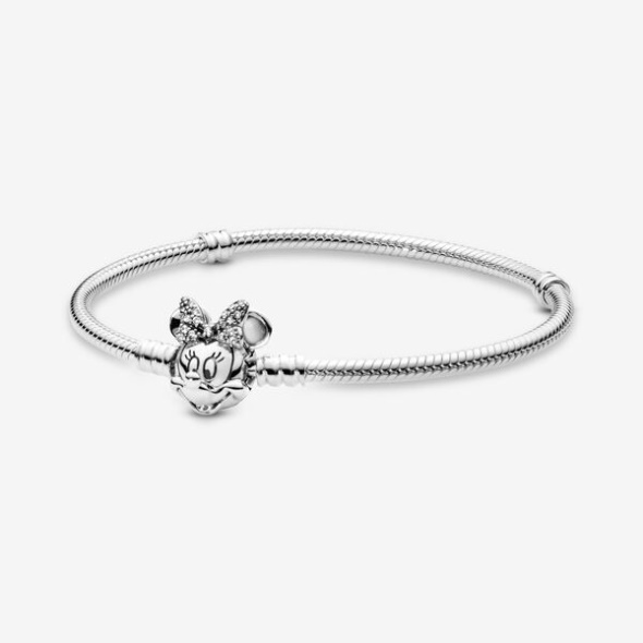 Disney Pandora CA Moments Pave Minnie Mouse Clasp Snake Chain Bracelet