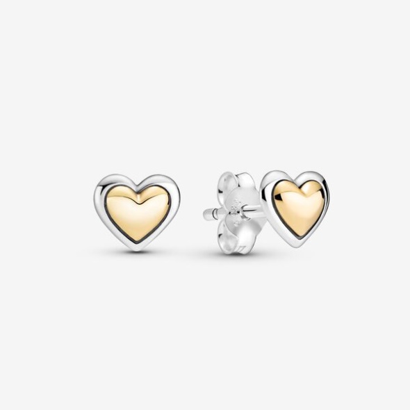 Domed Golden Heart Stud Earrings Pandora CA