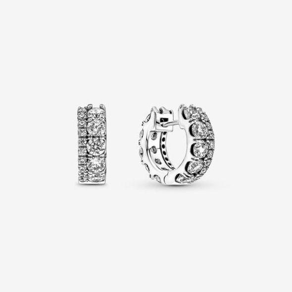 Double Band Pave Hoop Earrings Pandora CA
