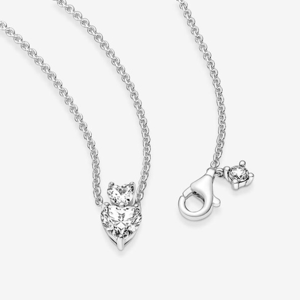 Double Heart Pendant Sparkling Collier Necklace Pandora CA