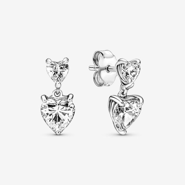 Double Heart Sparkling Stud Earrings Pandora CA