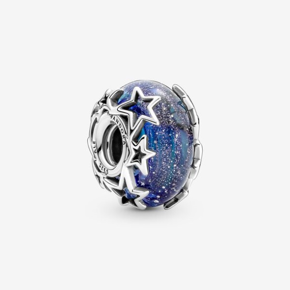 Galaxy Blue Star Murano Charm Pandora CA