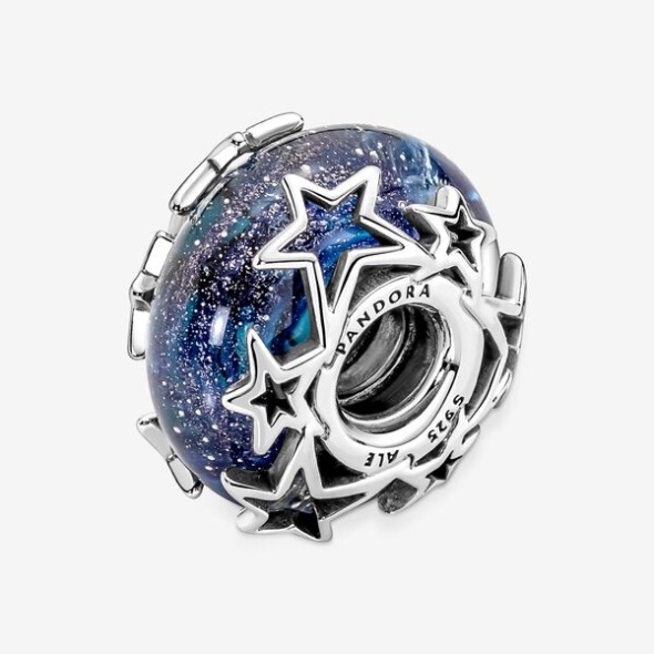 Galaxy Blue Star Murano Charm Pandora CA