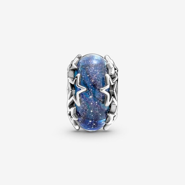 Galaxy Blue Star Murano Charm Pandora CA