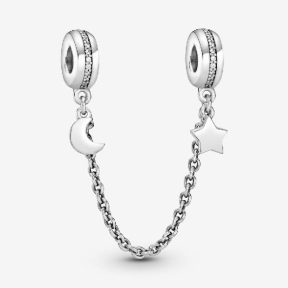 Half Moon  Star Safety Chain Charm Pandora CA