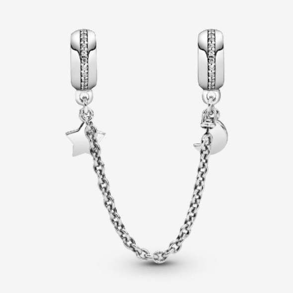 Half Moon  Star Safety Chain Charm Pandora CA