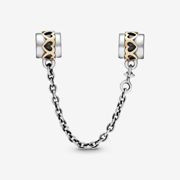 Hearts Safety Chain Charm-Final Sale Pandora CA Two-Tone