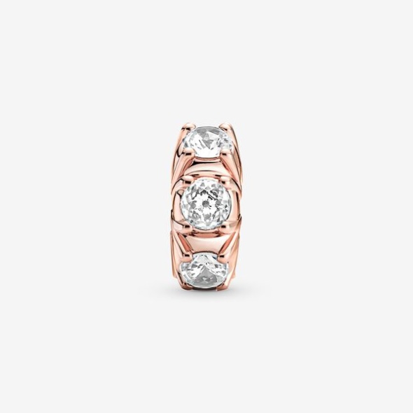 Long Pronged Sparkling Clip Charm Pandora CA Rose Gold Plated
