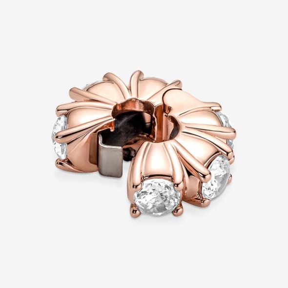 Long Pronged Sparkling Clip Charm Pandora CA Rose Gold Plated
