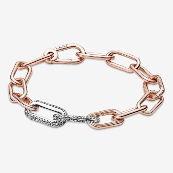 ME Styling Silver White Pave Double Chain Link Pandora CA