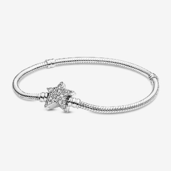 Moments Asymmetric Brand Pandora CA Star Clasp Snake Chain Bracelet