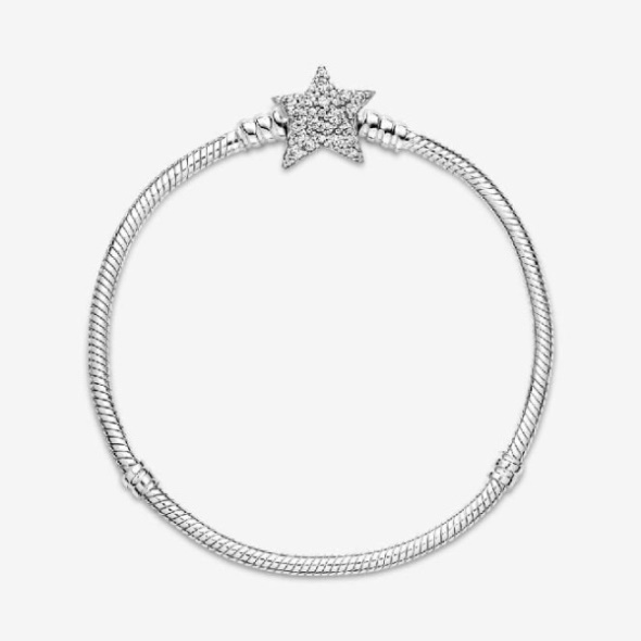 Moments Asymmetric Brand Pandora CA Star Clasp Snake Chain Bracelet