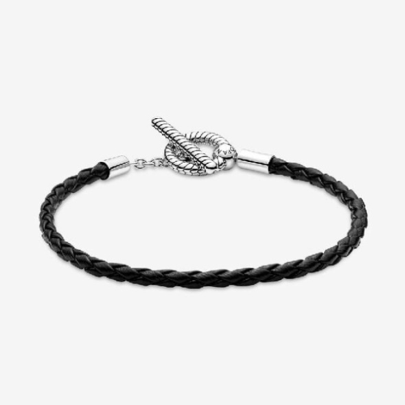 Moments Braided Brand Pandora CA Leather T-Bar Bracelet