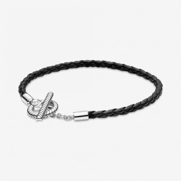Moments Braided Leather T-Bar Bracelet Pandora CA