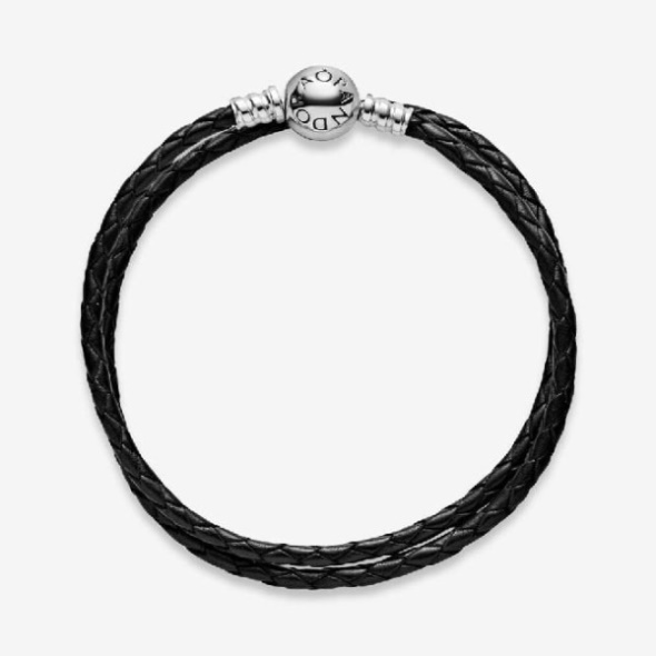 Moments Double Pandora CA Black Leather Bracelet