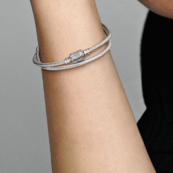 Moments Double Wrap Barrel Clasp Snake Chain Bracelet  Choker Pandora CA