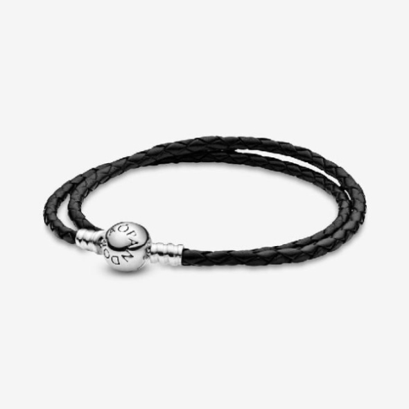 Moments Pandora CA Double Black Leather Bracelet