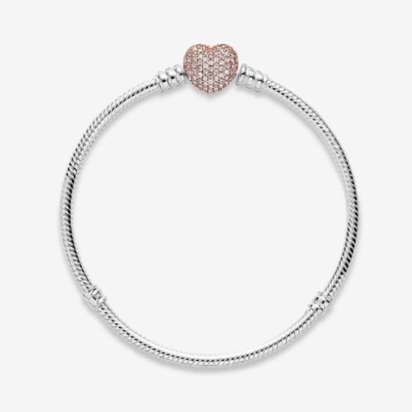 Moments Pandora CA Pave Heart Clasp Snake Chain Bracelet