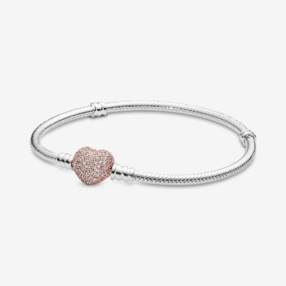 Moments Pave Heart Clasp Pandora CA Snake Chain Bracelet